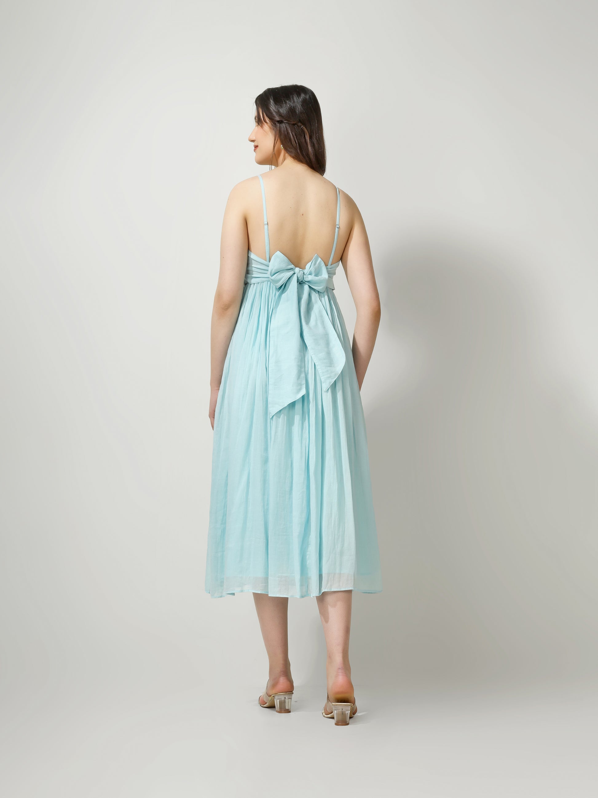 Blue Strappy Back Bow Dress | JOVI Fashion India