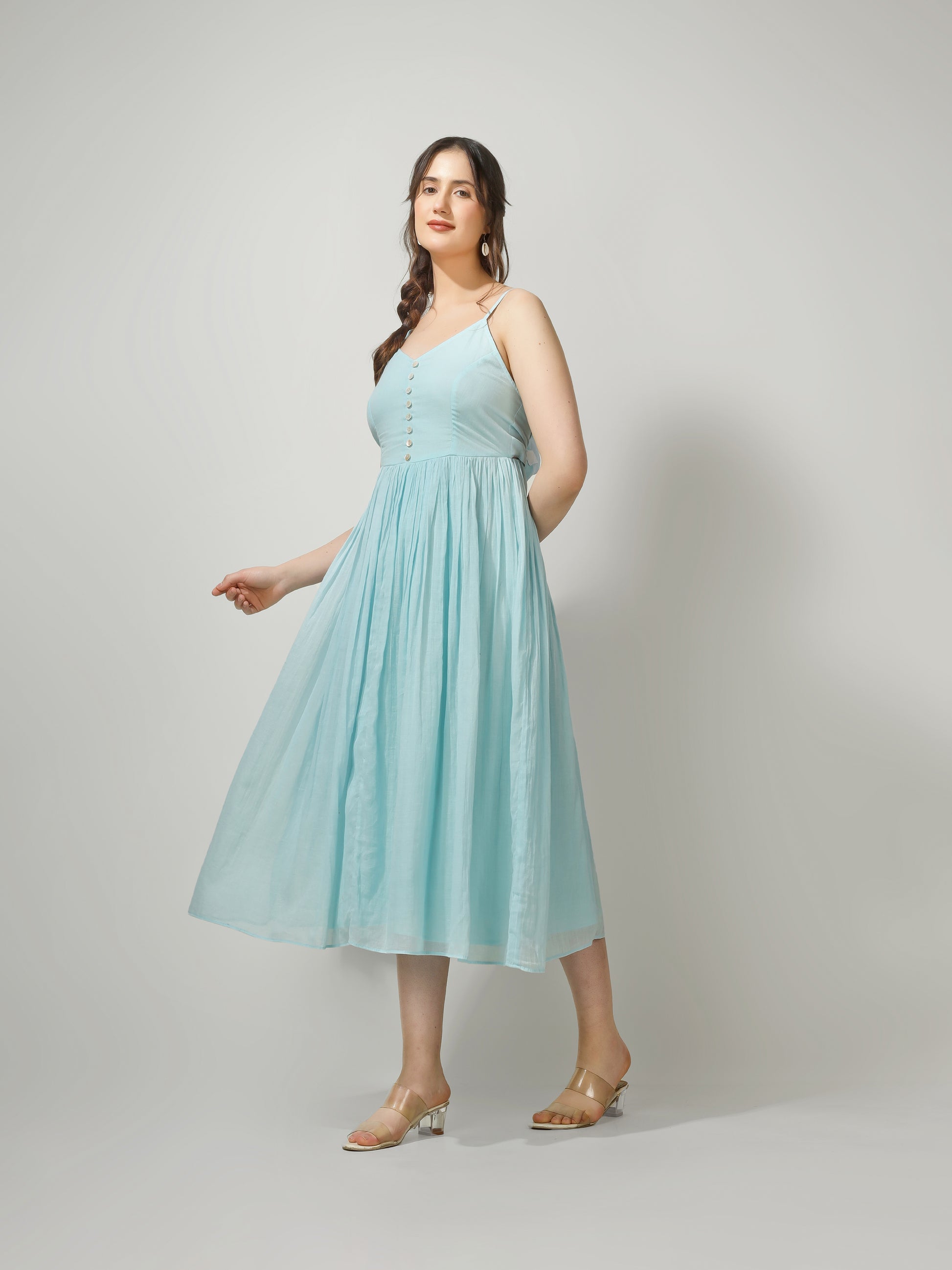 Blue Strappy Back Bow Dress | JOVI Fashion India