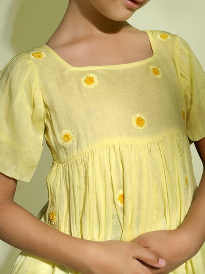 Butter Yellow Short Sleeved Embroidered Top