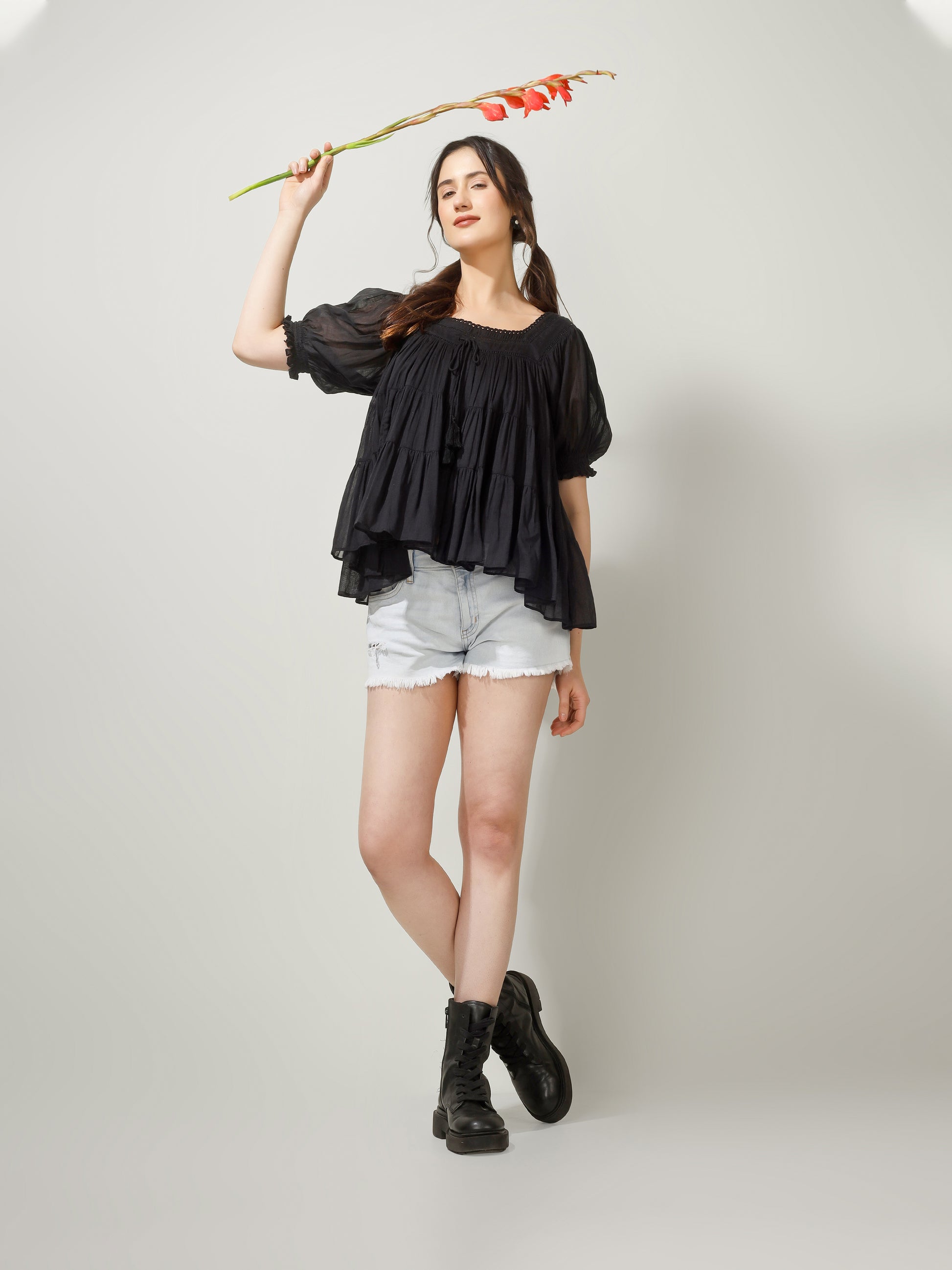Black Gathered Top | JOVI Fashion India