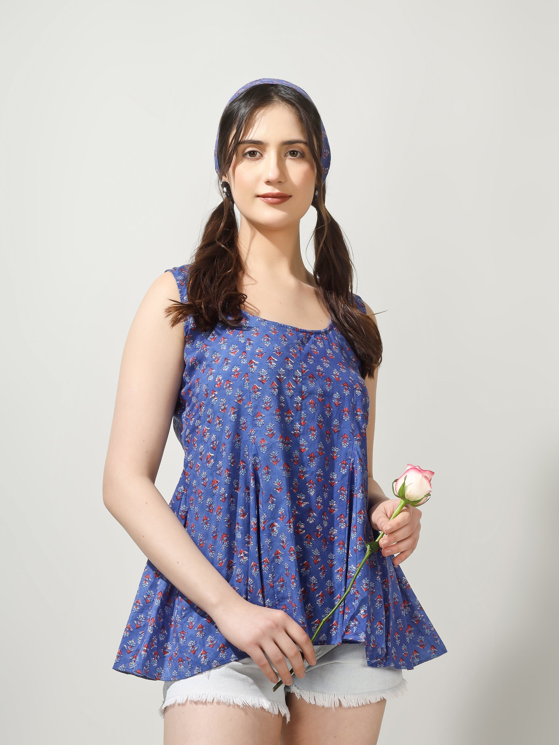 Blue Printed Peplum Top | JOVI Fashion India