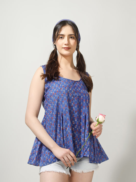 Blue Printed Peplum Top | Jovi Fashion India