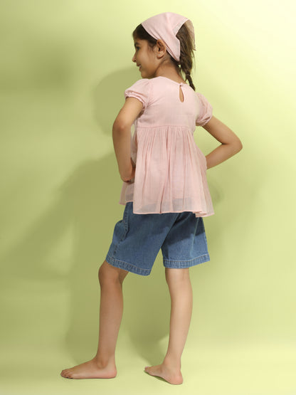 Rose Pink Bobbin Elasticated Hand Embroidered Top