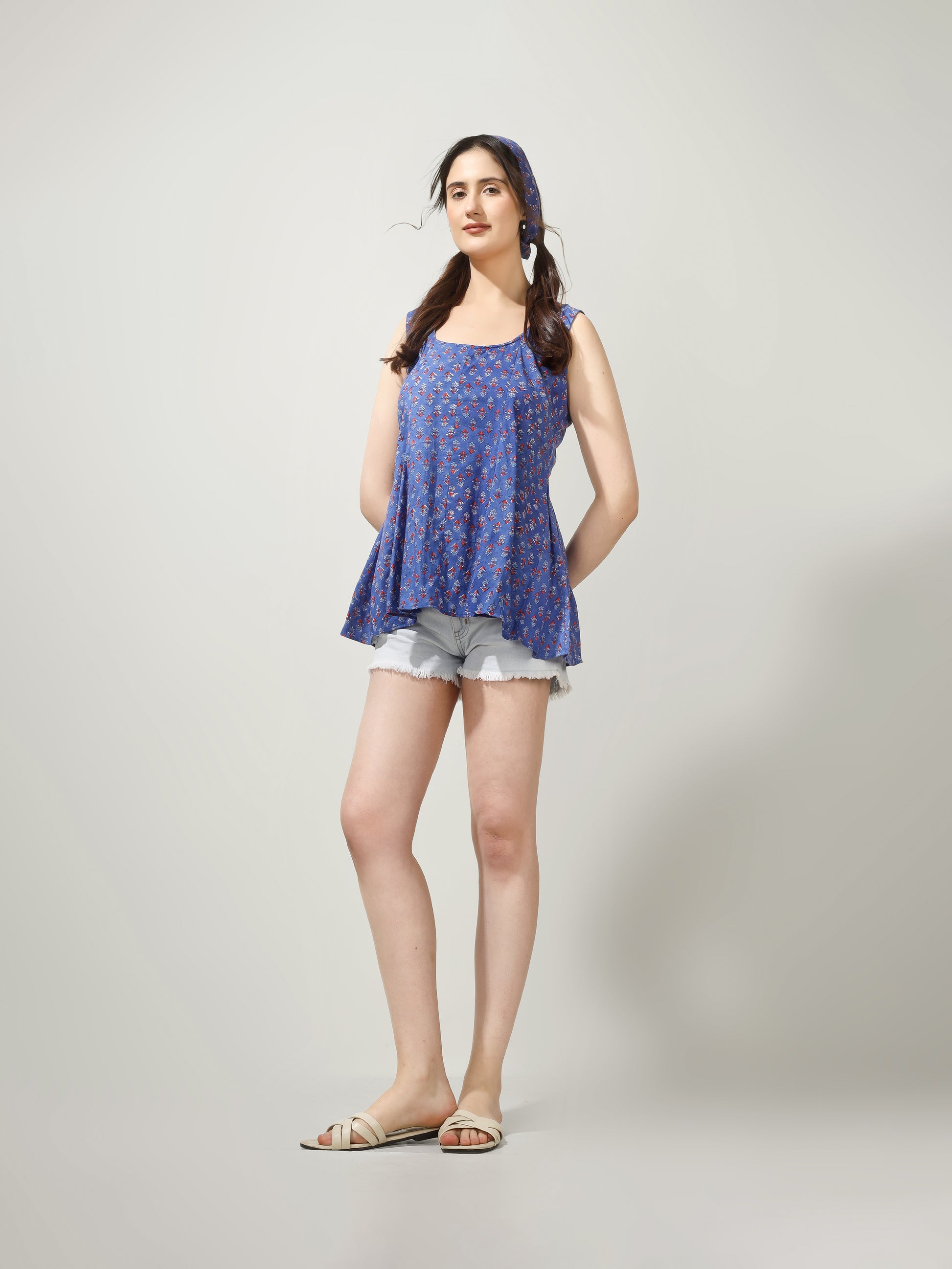 Blue Printed Peplum Top | JOVI Fashion India