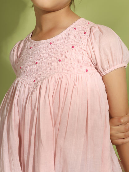 Rose Pink Bobbin Elasticated Hand Embroidered Top