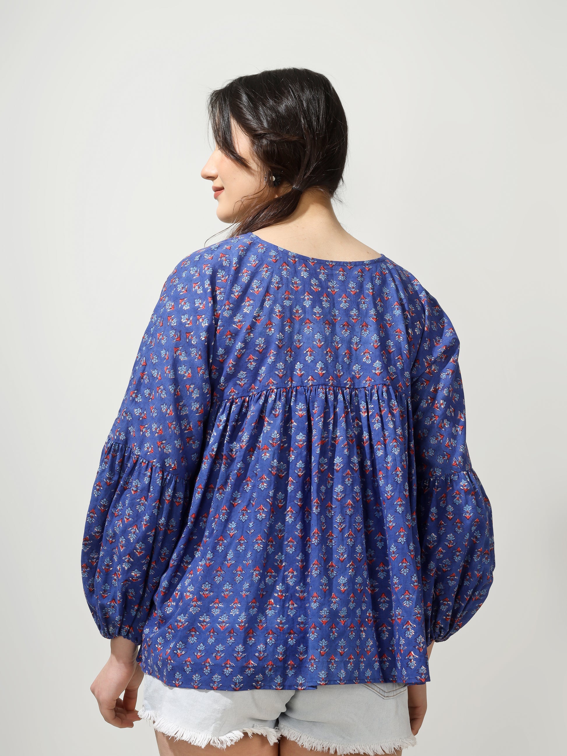 Blue Printed Double Knot Top | JOVI Fashion India