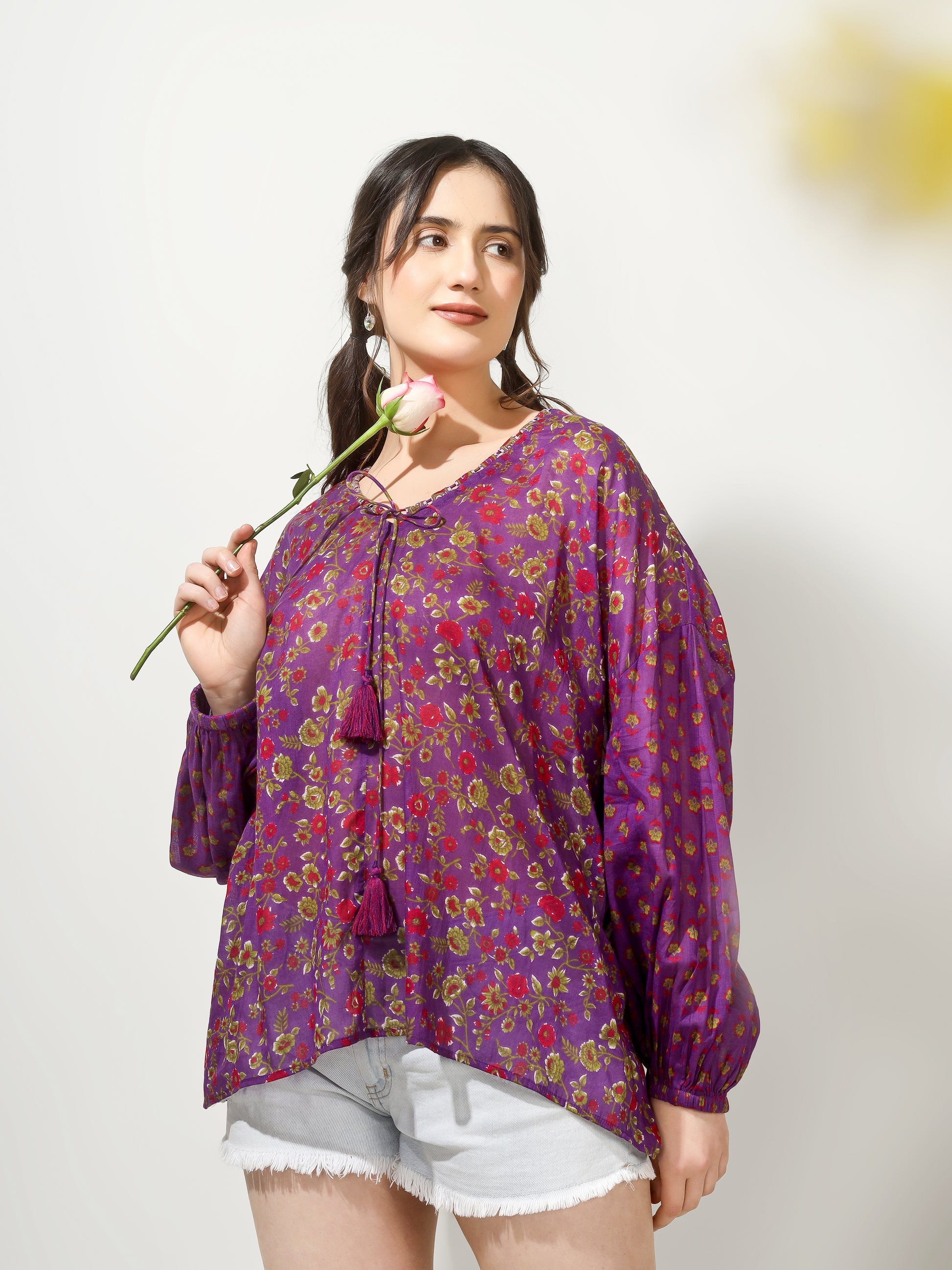Purple Printed Anti-fit Top | JOVI Fashion India
