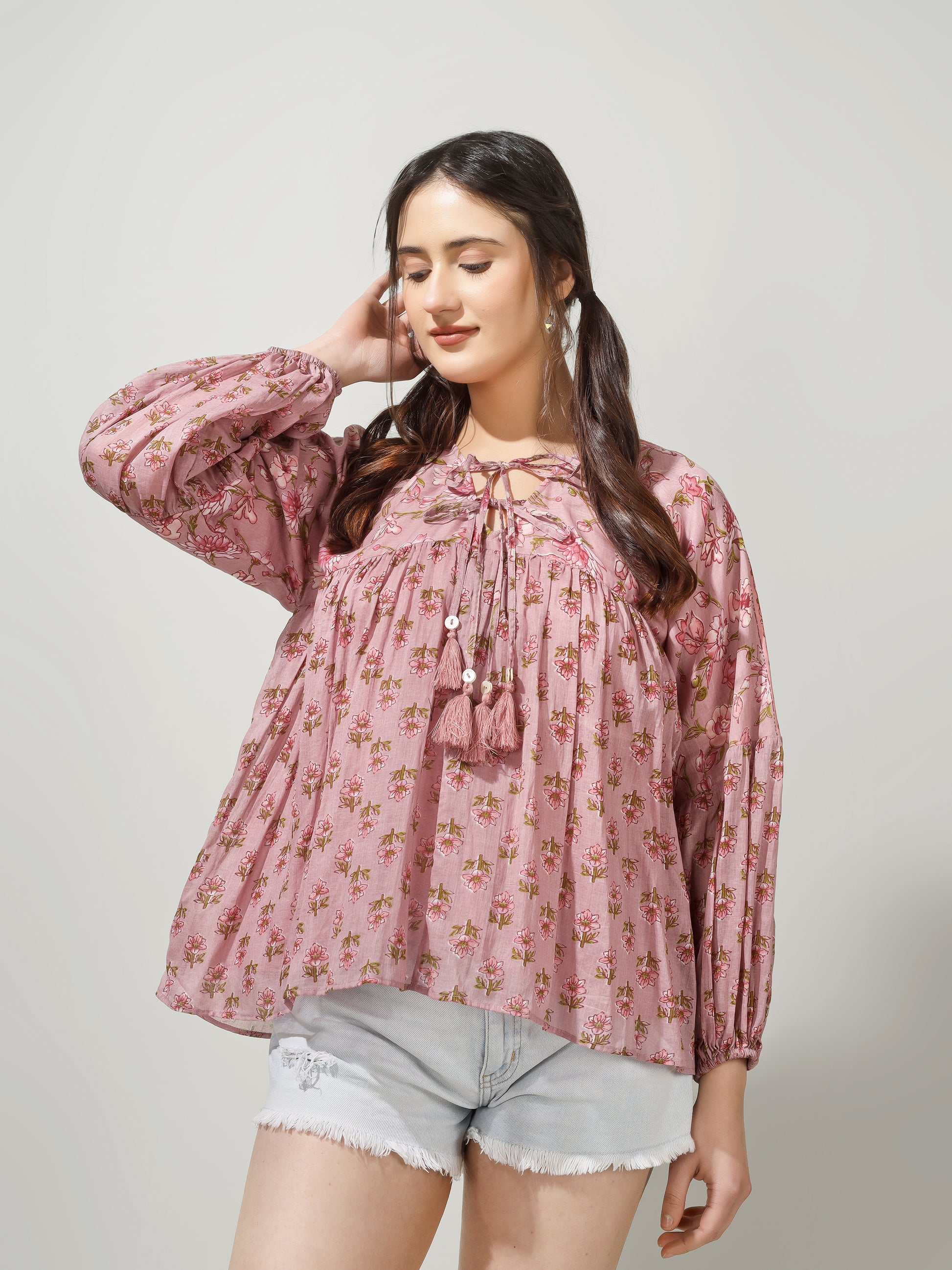 Pink Printed Double Knot Top | JOVI Fashion India