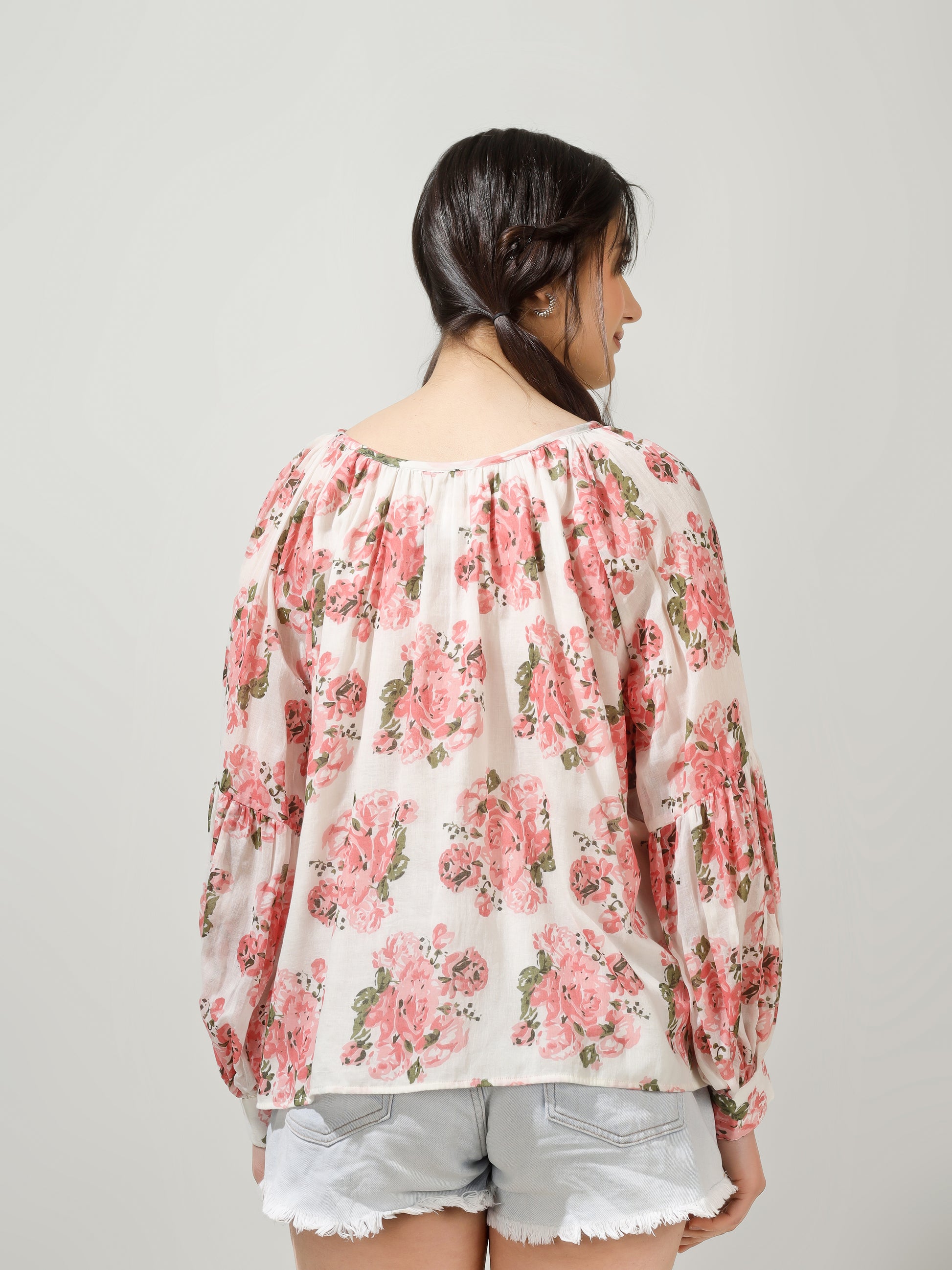 Pink Floral Gathered Top | JOVI Fashion India
