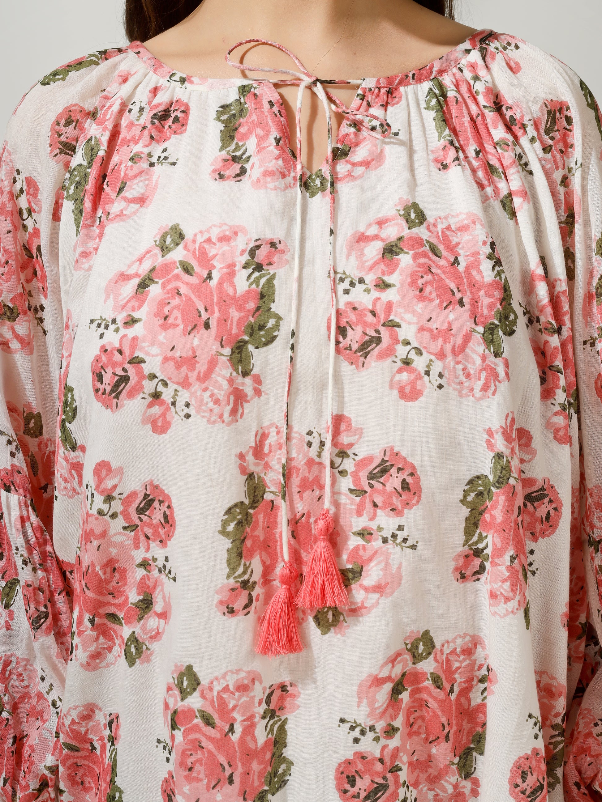 Pink Floral Gathered Top | JOVI Fashion India