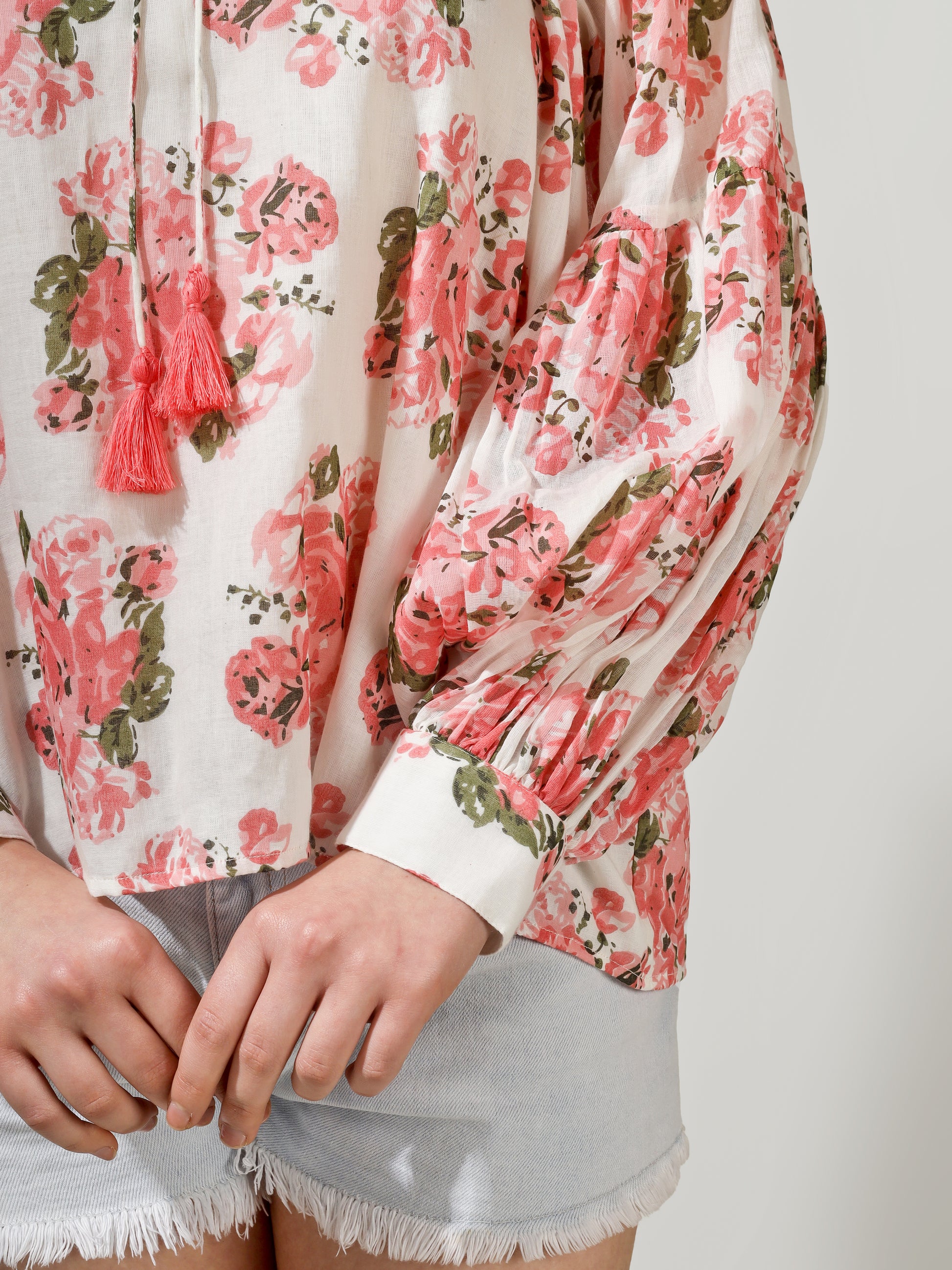 Pink Floral Gathered Top | JOVI Fashion India