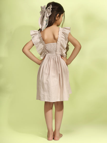 Jiyara Beige Embroidered Frill Dress