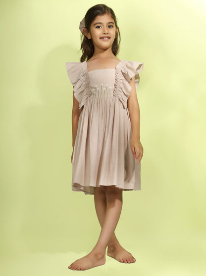 Jiyara Beige Embroidered Frill Dress