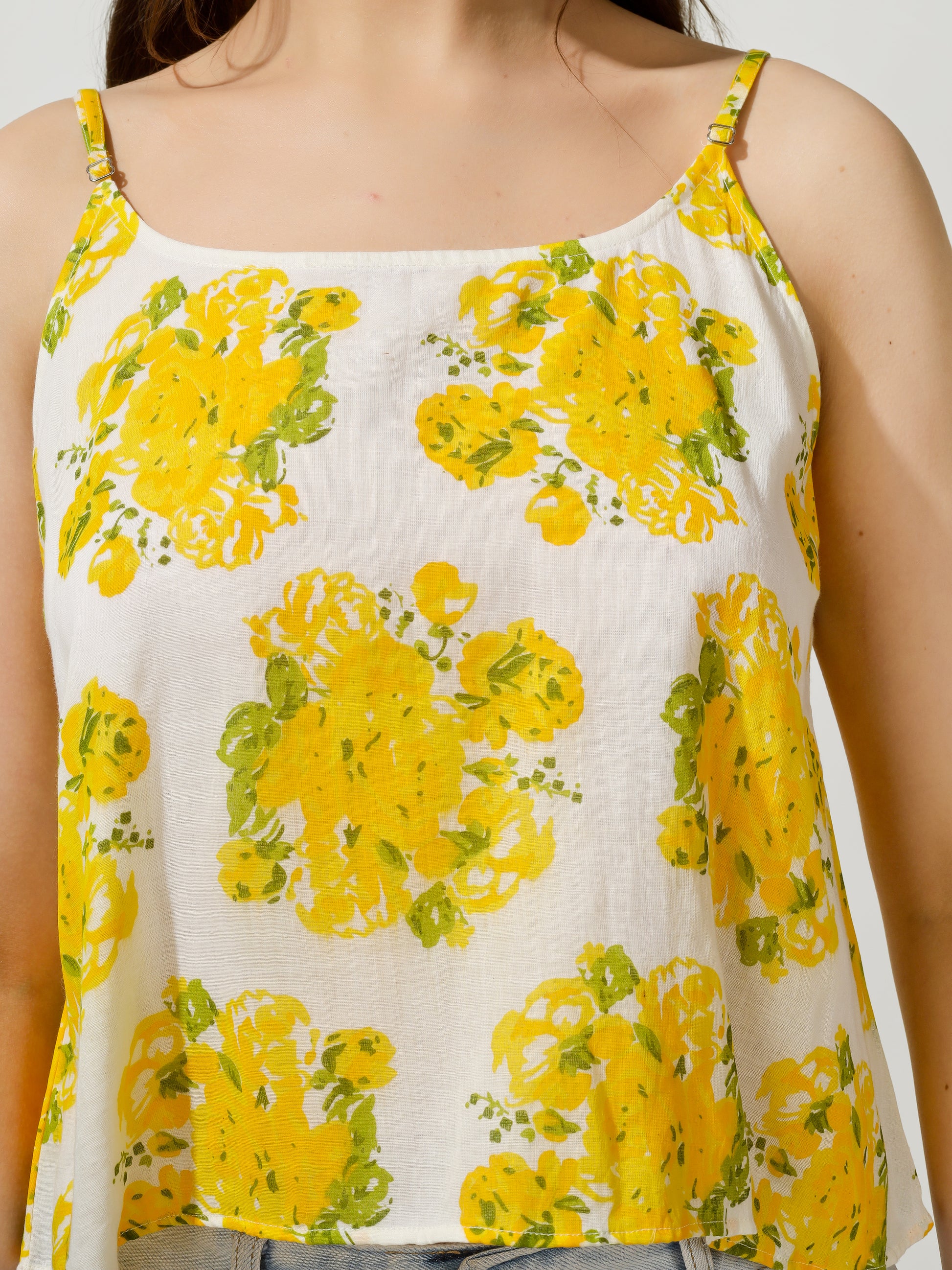 Yellow Floral Strappy Top | JOVI Fashion India