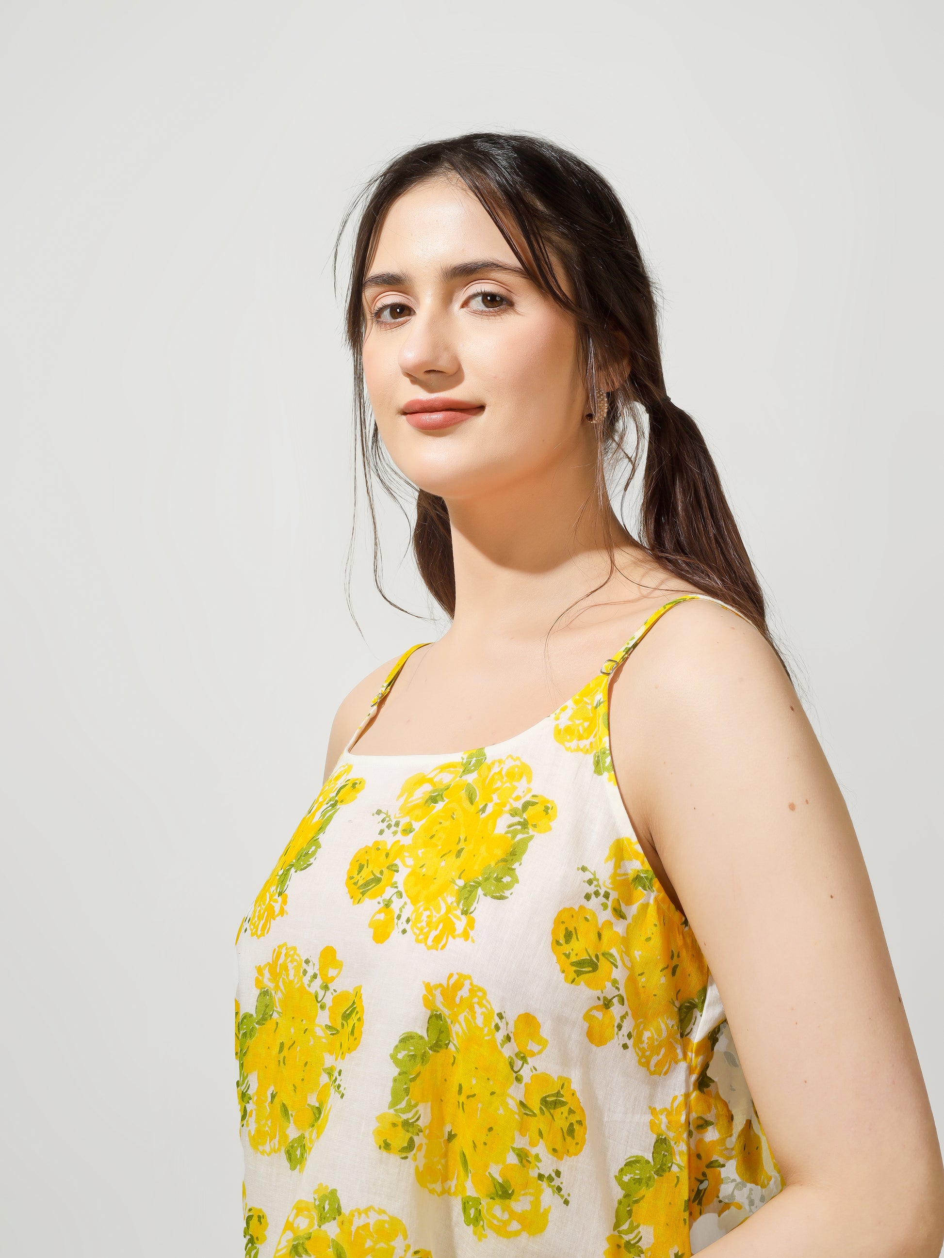 Yellow Floral Strappy Top | JOVI Fashion India