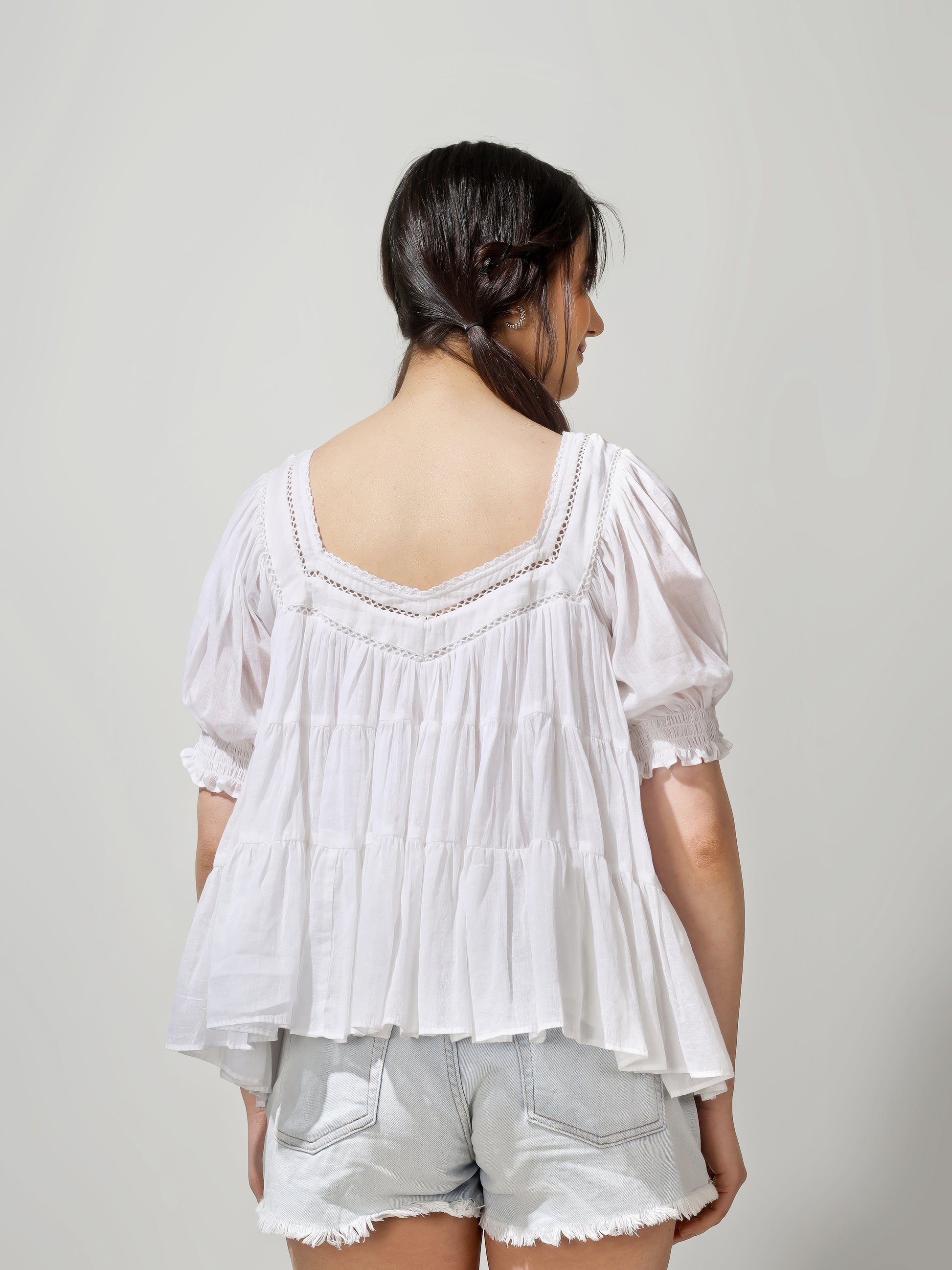 White Gathered Top | JOVI Fashion India