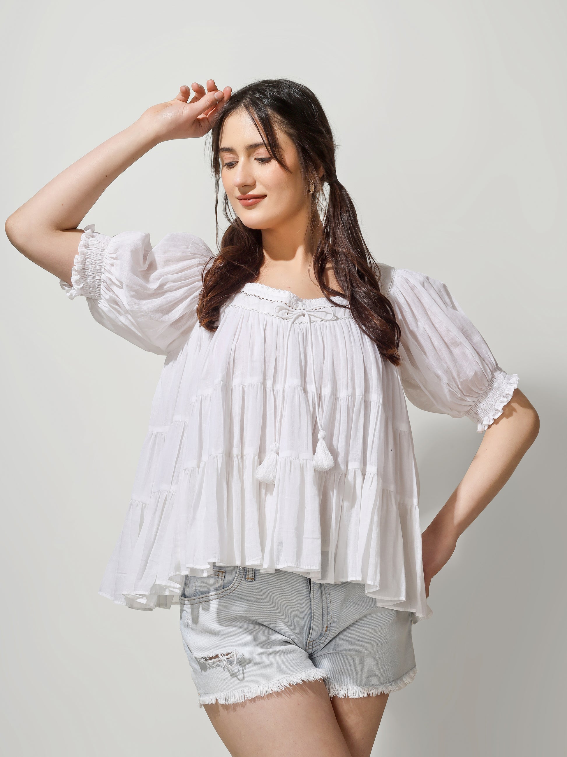 White Gathered Top | JOVI Fashion India