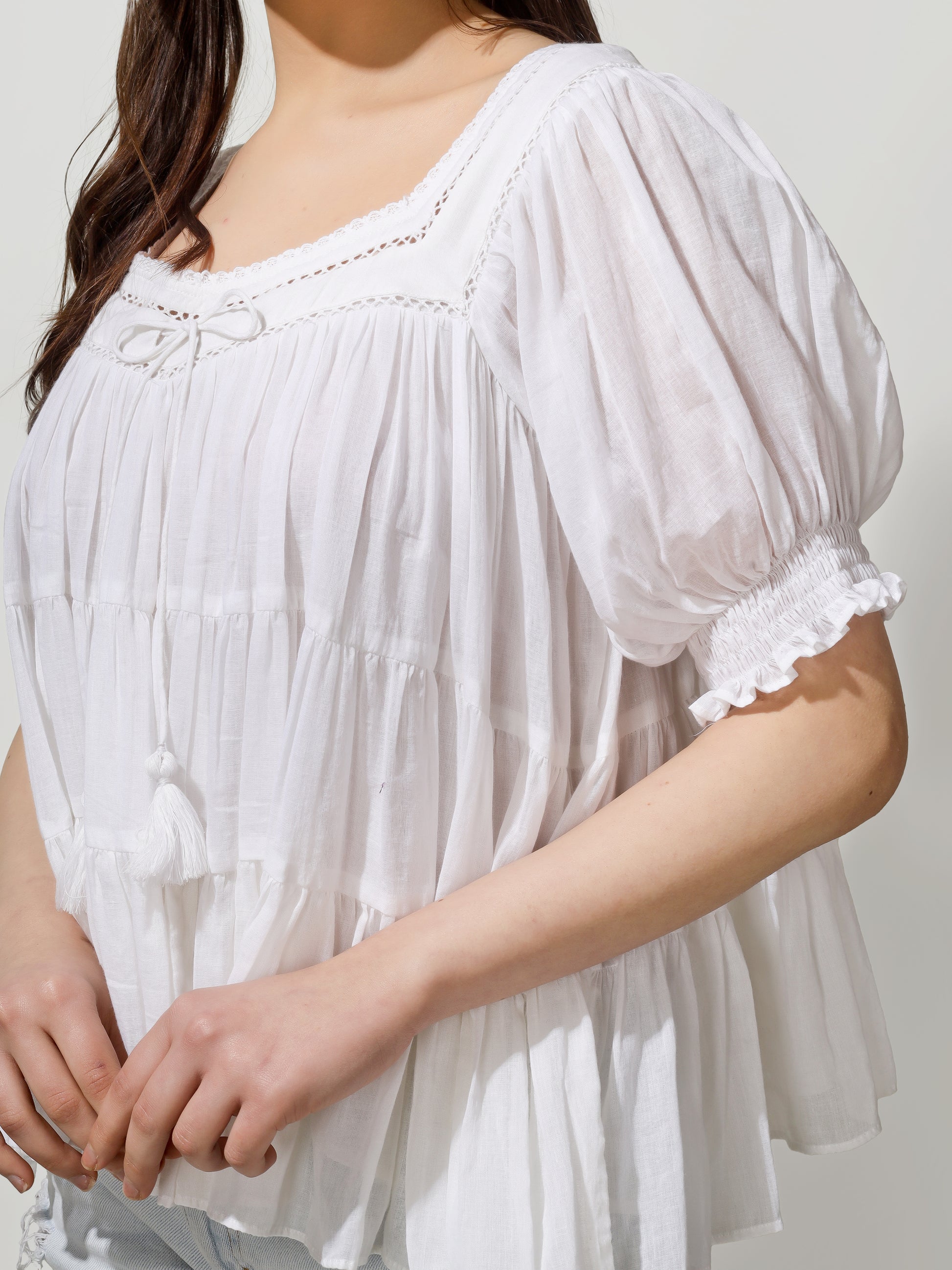 White Gathered Top | JOVI Fashion India