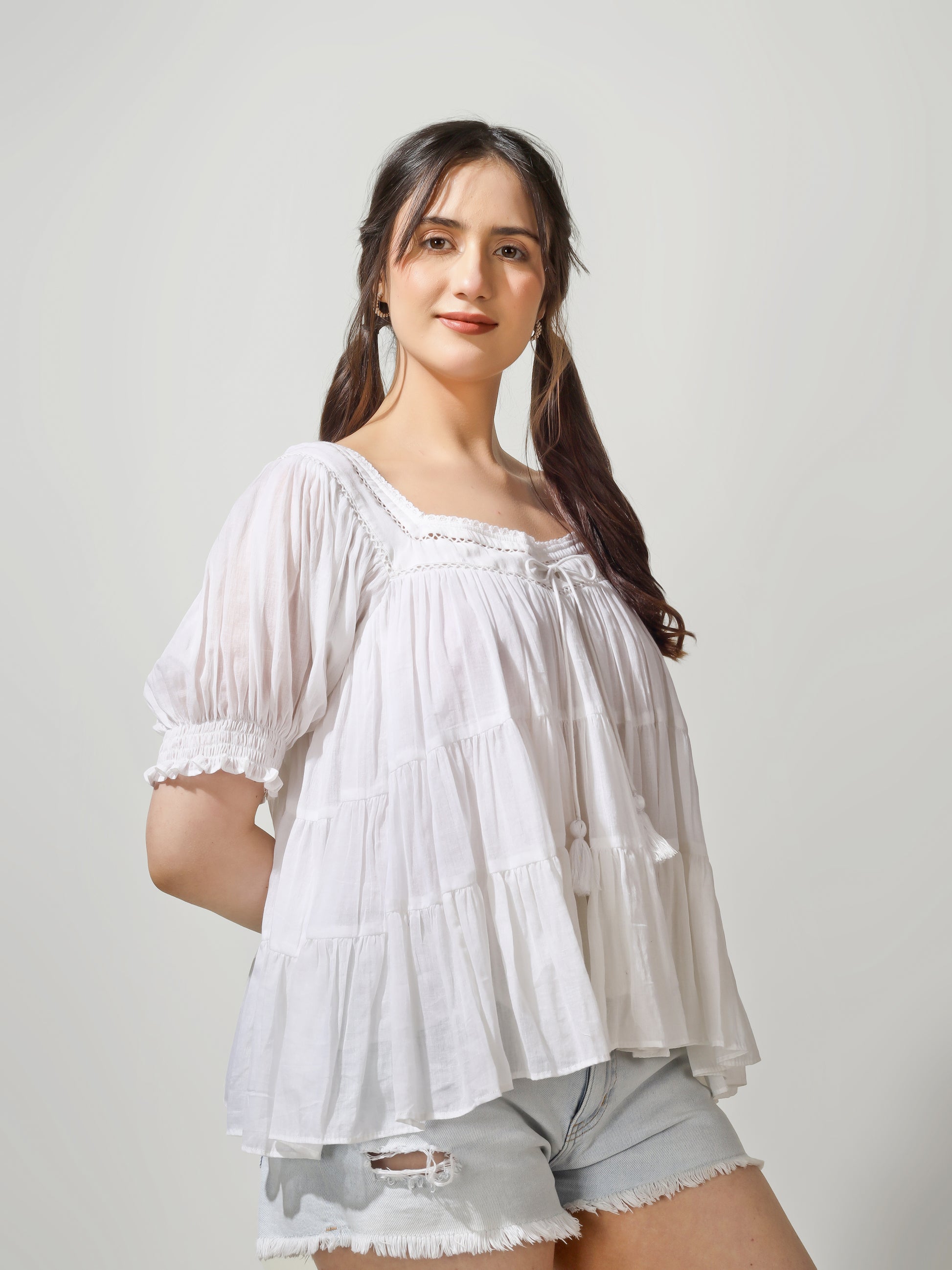 White Gathered Top | JOVI Fashion India