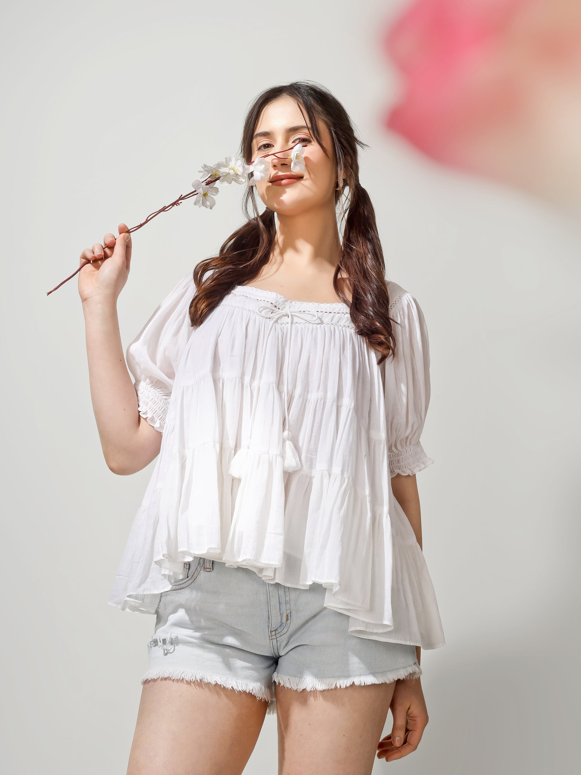 White Gathered Top | JOVI Fashion India