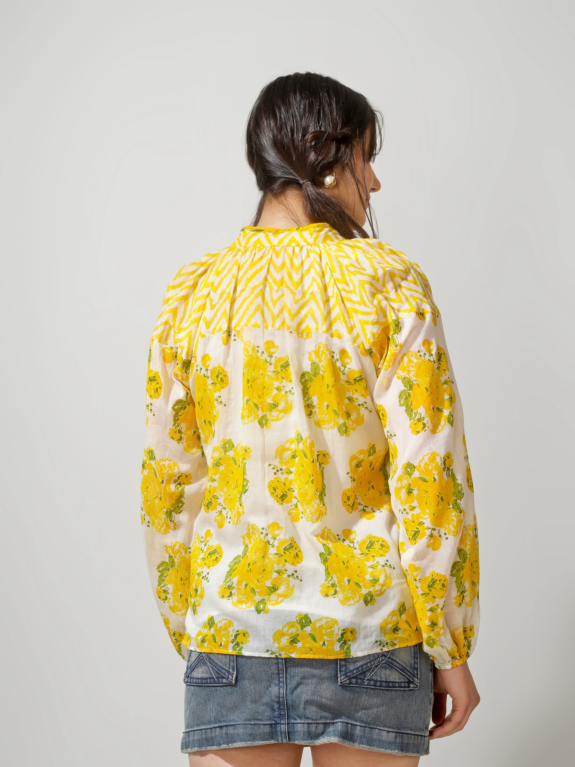Yellow Floral Collar Neck Top | JOVI Fashion India