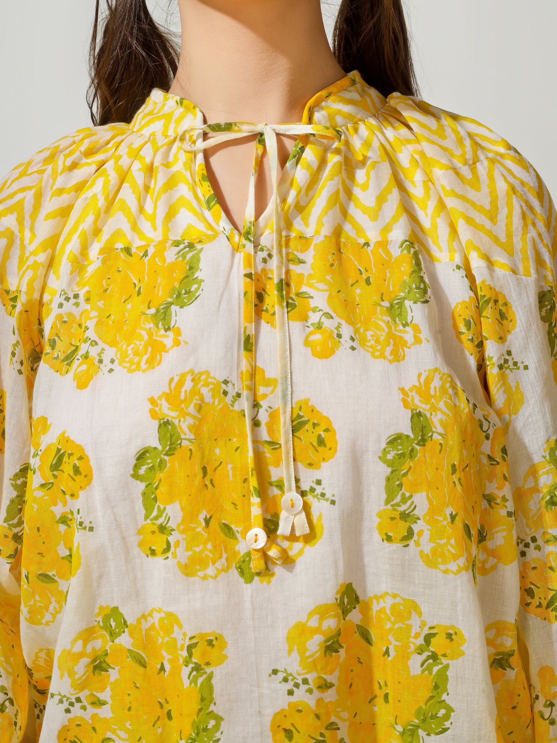 Yellow Floral Collar Neck Top | JOVI Fashion India