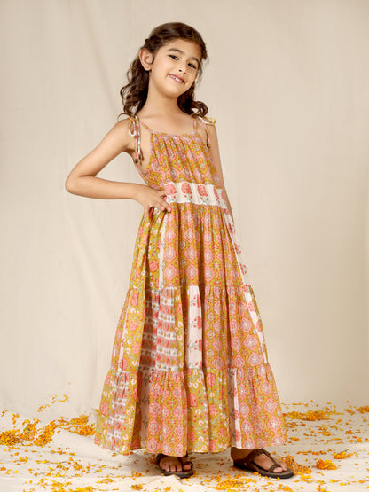 Jiyara Orange Printed Halter Dress