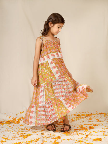 Jiyara Orange Printed Halter Dress