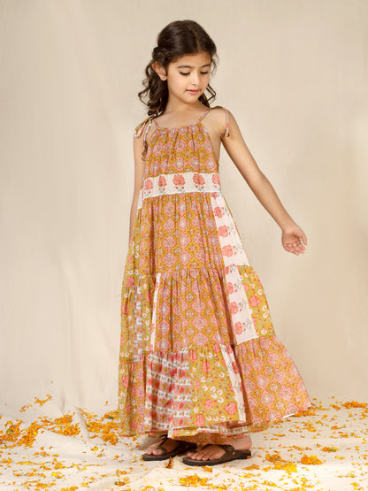 Jiyara Orange Printed Halter Dress