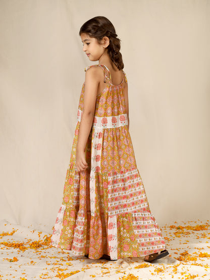 Jiyara Orange Printed Halter Dress