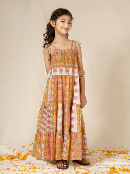 Jiyara Orange Printed Halter Dress
