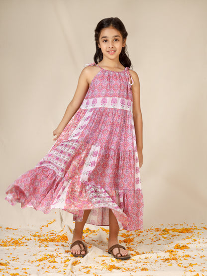 Jiyara Pink Printed Halter Dress
