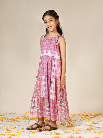 Jiyara Pink Printed Halter Dress