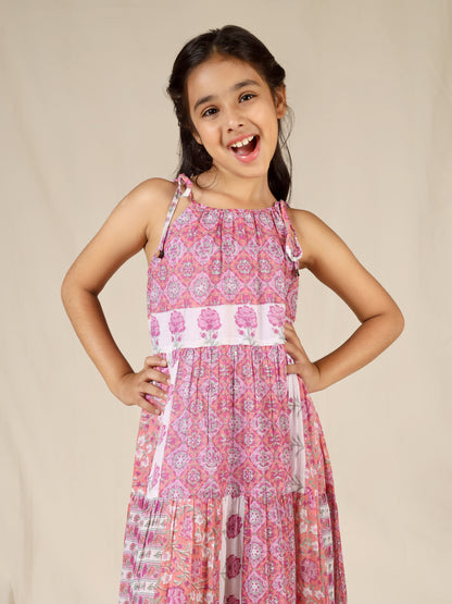 Jiyara Pink Printed Halter Dress