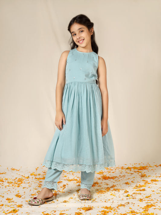 Jiyara Powder Blue Anarkali Suit Set | Jovi Fashion India