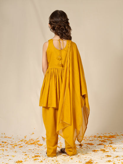 Jiyara Mustard Anarkali Tulip Pant Set