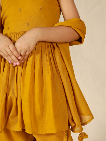 Jiyara Mustard Anarkali Tulip Pant Set