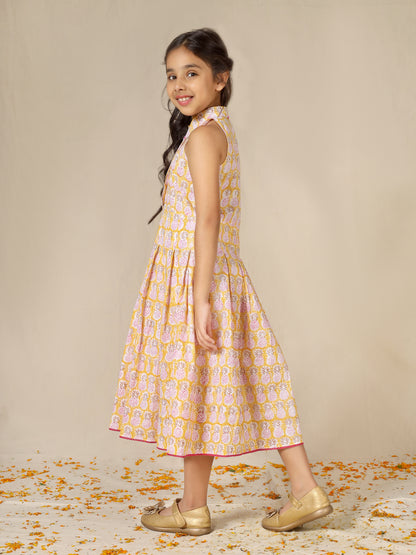 Jiyara Yellow Pineapple Printed Collar Dress