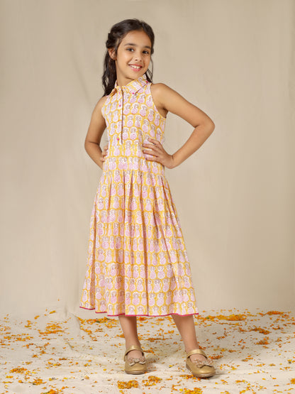 Jiyara Yellow Pineapple Printed Collar Dress