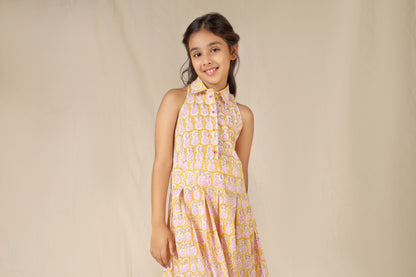 Jiyara Yellow Pineapple Printed Collar Dress