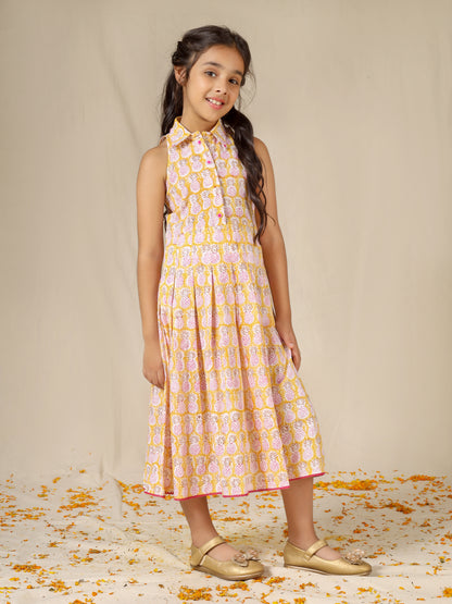 Jiyara Yellow Pineapple Printed Collar Dress