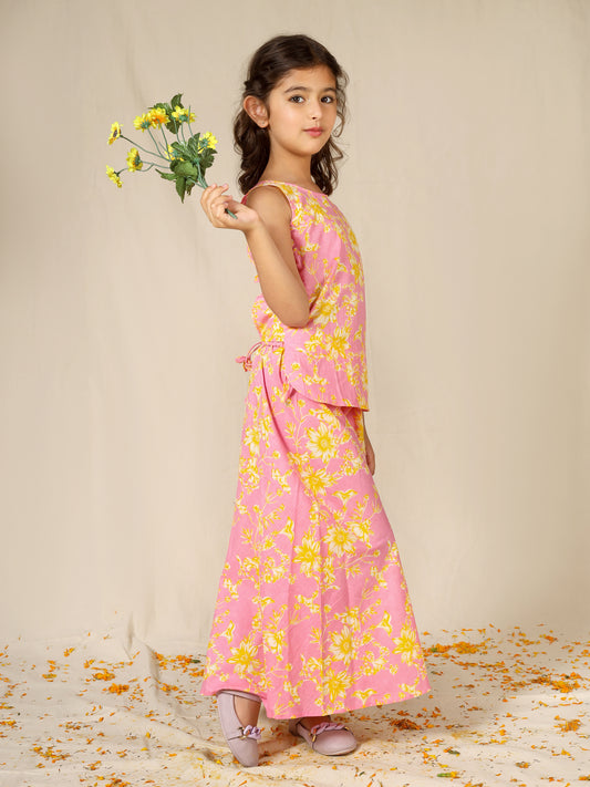 Pink Printed Backless Co-ord Set | Jovi Fashion India