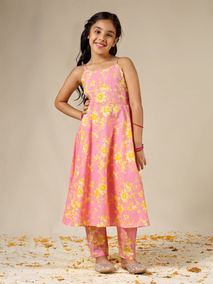 Jiyara Pink Strappy Printed Co-ord Set