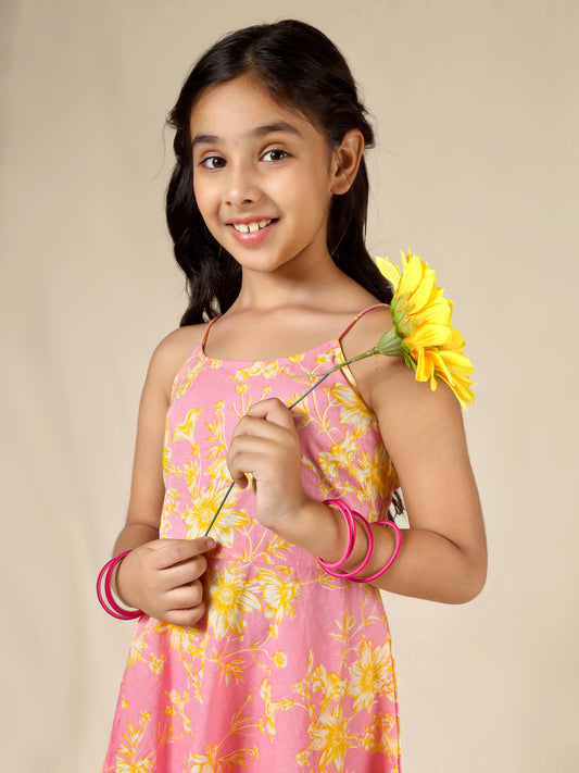 Jiyara Pink Strappy Printed Co-ord Set | Jovi Fashion India