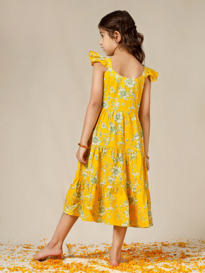 Jiyara Printed Frill Sleeves Dress