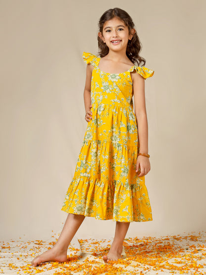 Jiyara Printed Frill Sleeves Dress