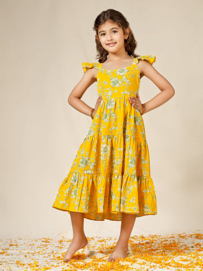 Jiyara Printed Frill Sleeves Dress