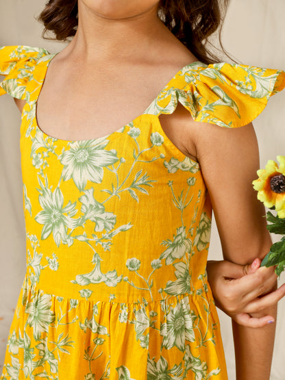 Jiyara Printed Frill Sleeves Dress