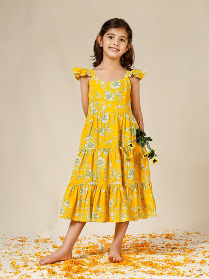 Jiyara Printed Frill Sleeves Dress