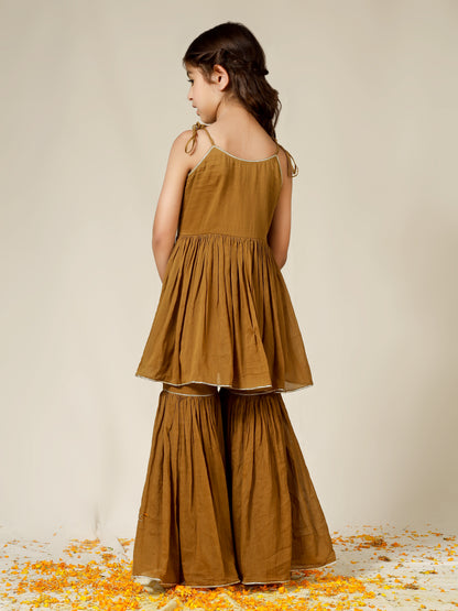Jiyara Brown Strappy Sharara Suit Set
